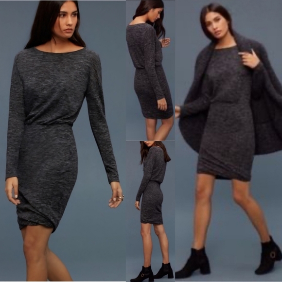 🇨🇦 Aritzia Wilfred Bercot Heather Black Long Sleeve Knit Midi Dress - Picture 14 of 16
